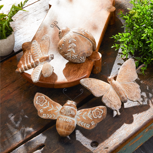 Floral Etched Insect Shelf Sitter (Set of 4) -Ship Only