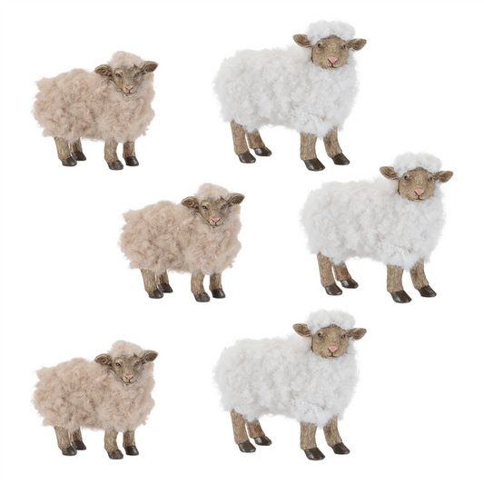 Furry Sheep Figurine (Set of 6) -Ship Only