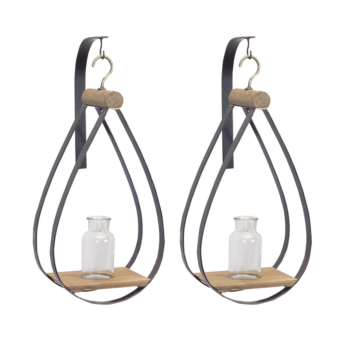 Hanging Bottle Vase in Teardrop Frame (Set of 2) -Ship Only