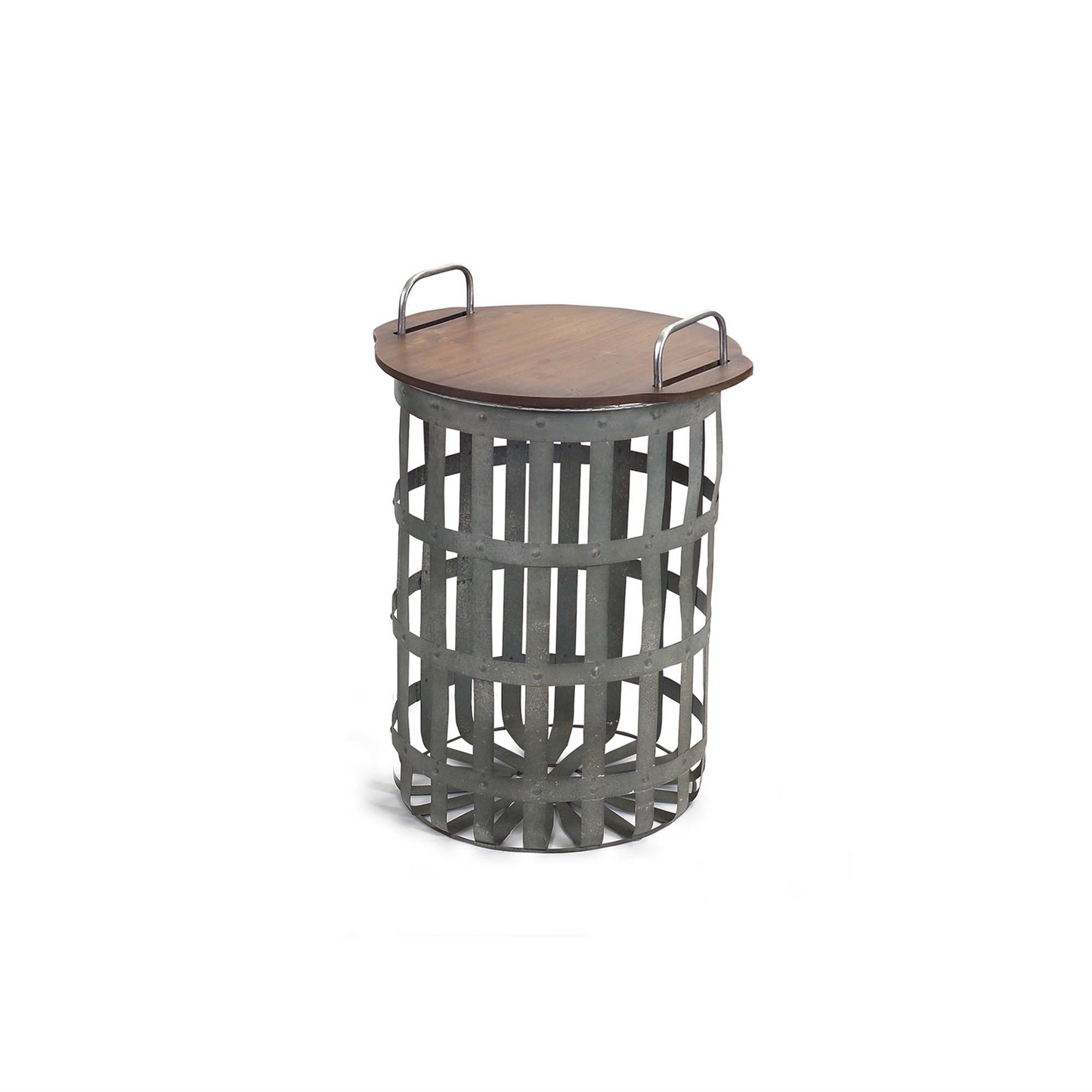 Metal and Wood Side Basket Tables (Set of 2) -Ship Only