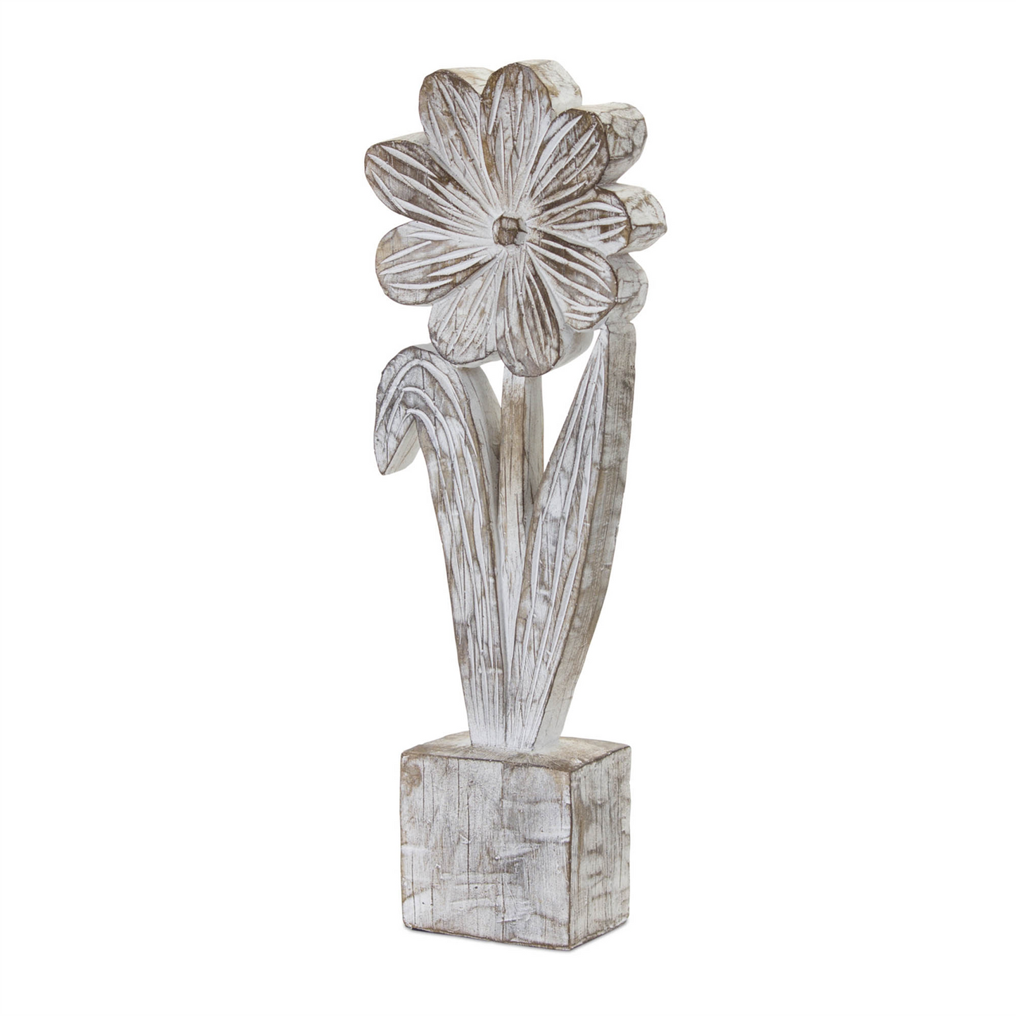White Washed Potted Floral Sculpture (Set of 3) -Ship Only