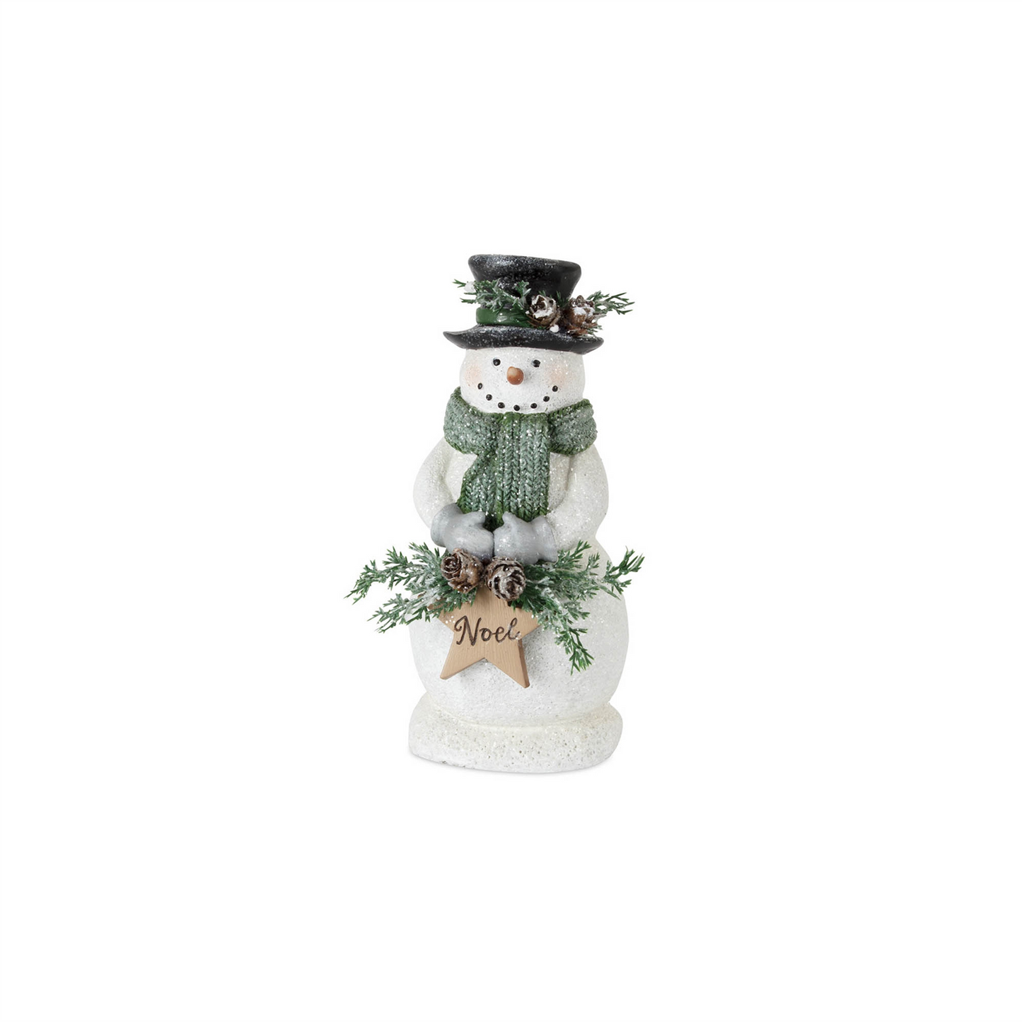 Holiday Snowman Figurine with Frosted Pine Accent (Set of 3) -Ship Only