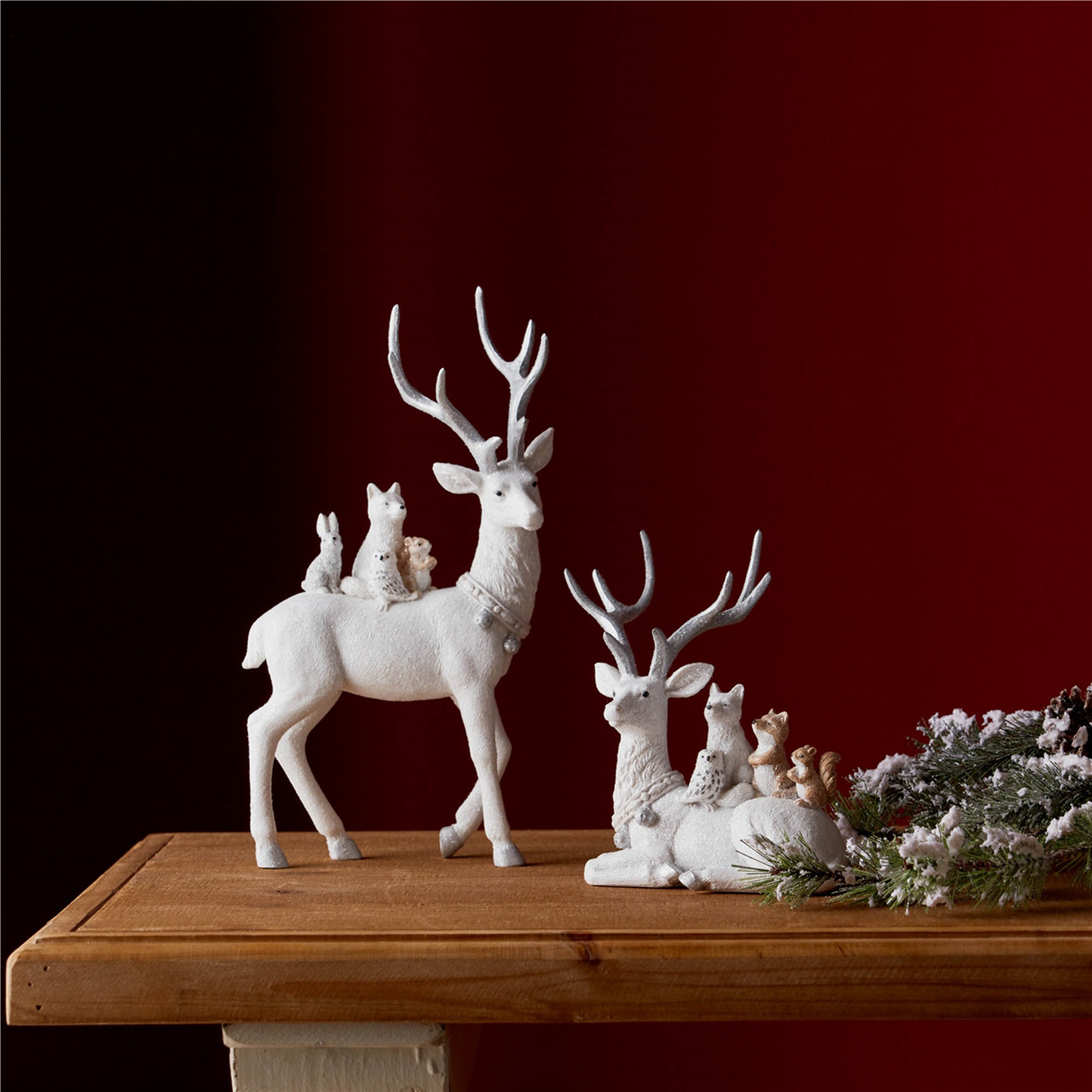 Winter Deer with Woodland Friends Figurine (Set of 2) -Ship Only