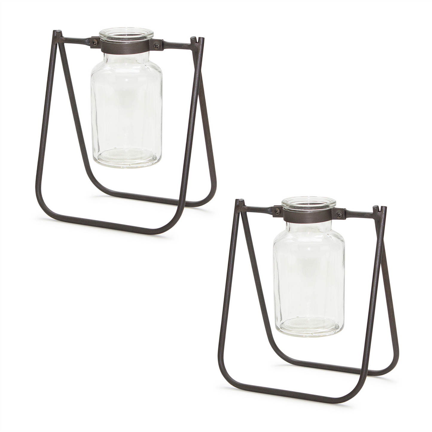 Hanging Glass Jar Vase with Metal Stand (Set of 2) -Ship Only