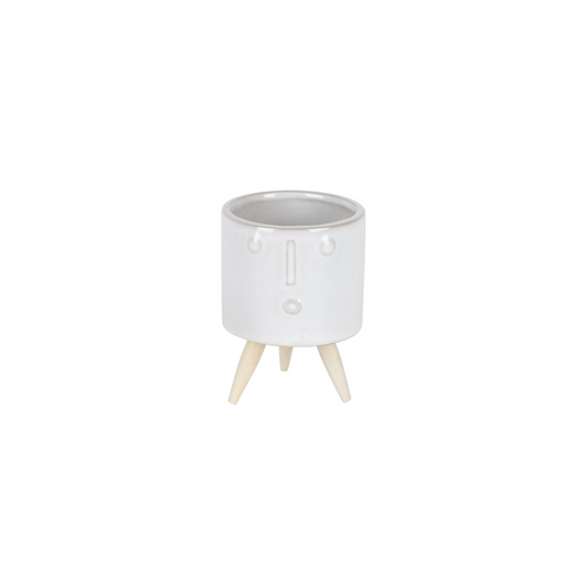 Porcelain Face Planter with Wooden Legs (Set of 3) -Ship Only