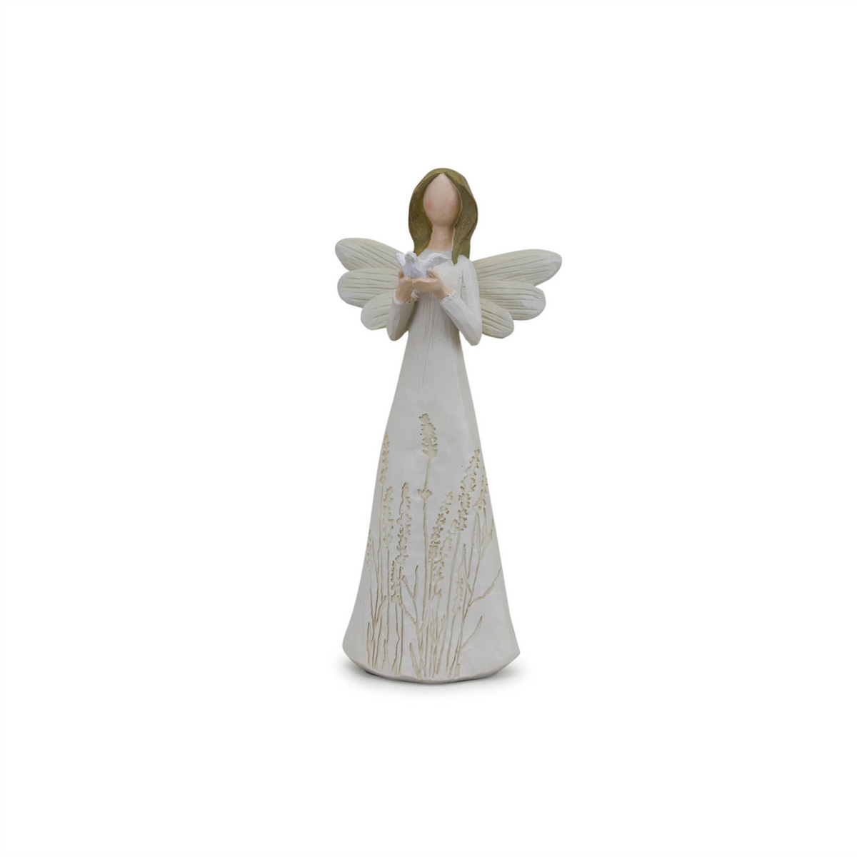 Beige Floral Etched Angel Figurine (Set of 3) -Ship Only