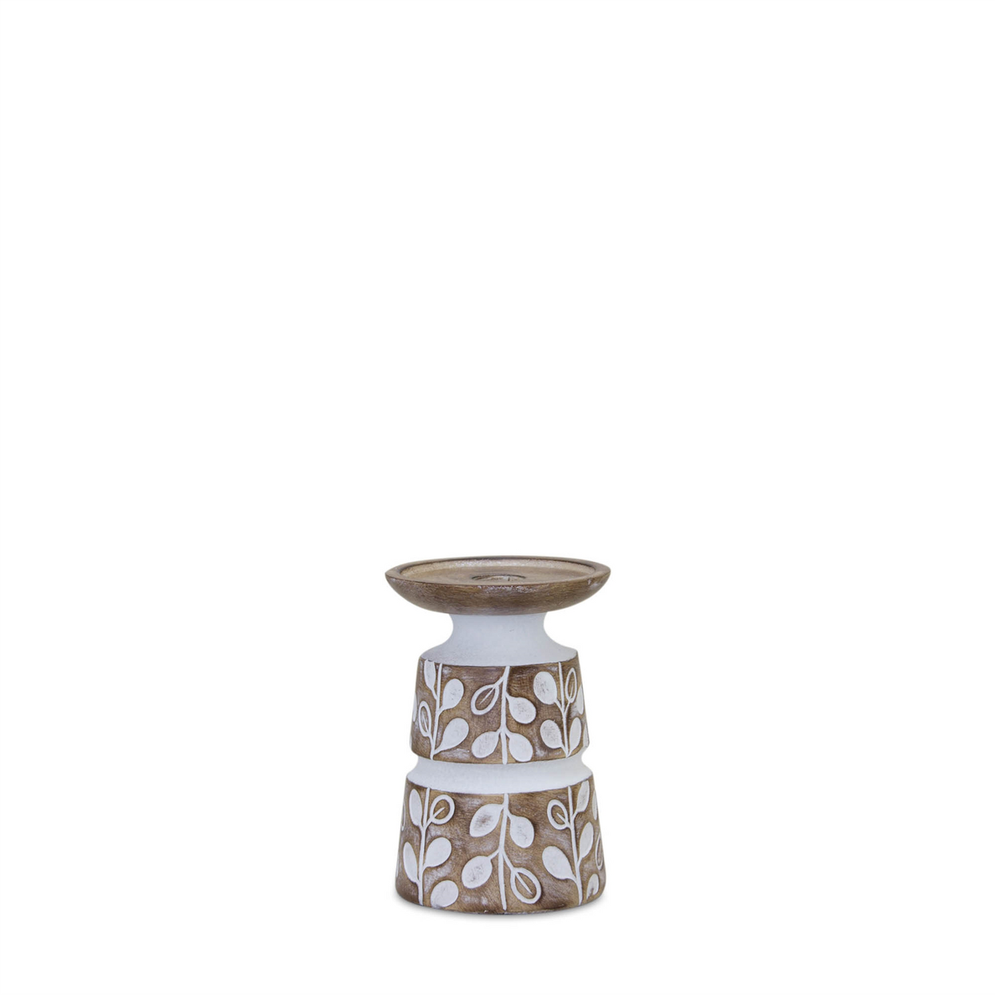 Leaf Pattern Candle Holder with Wood Design (Set of 3) -Ship Only