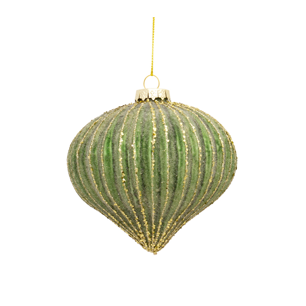 Ribbed Glass Ornament with Gold Accent (Set of 6) -Ship Only