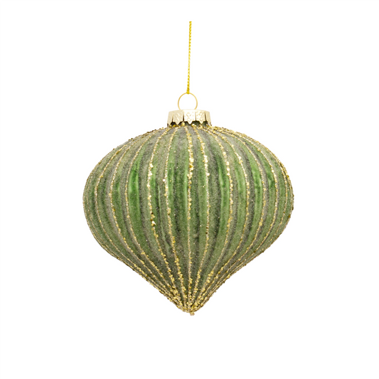 Ribbed Glass Ornament with Gold Accent (Set of 6) -Ship Only