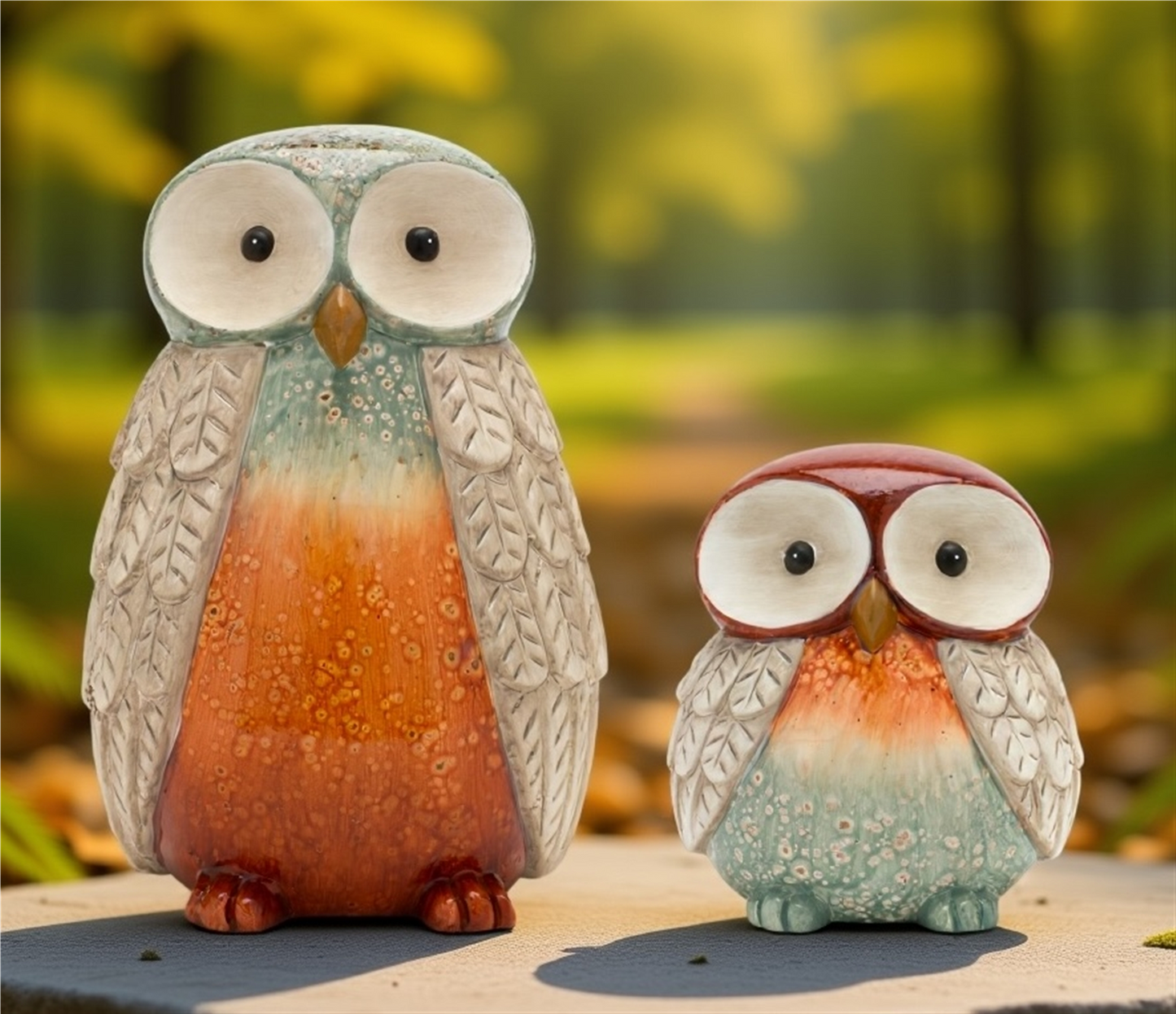 Terra Cotta Owl Figurine with Glazed Accents (Set of 2) -Ship Only