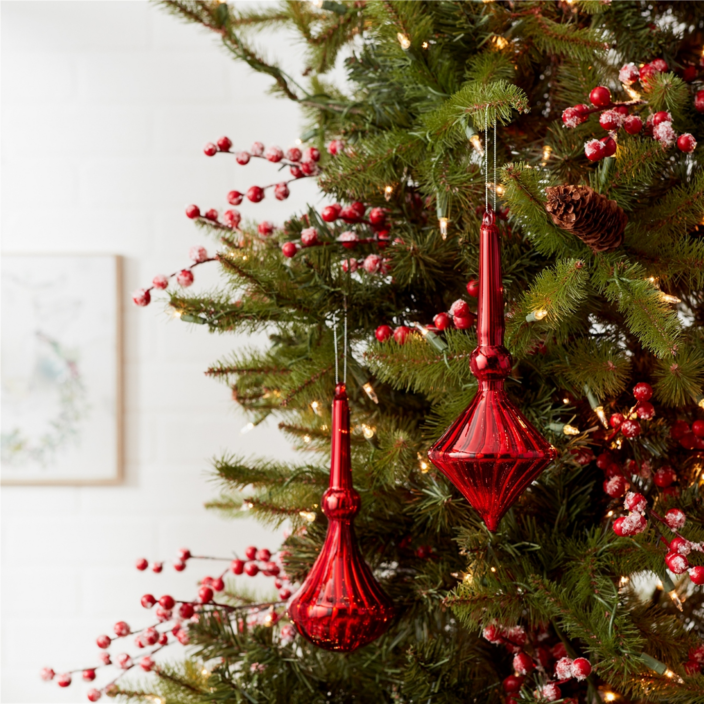 Modern Red Finial Drop Ornament (Set of 6) -Ship Only