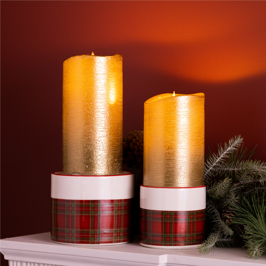 Winter Plaid Ceramic Candle Holder (Set of 2) -Ship Only