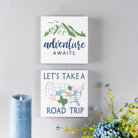 Wood Adventure Block Sentiment Sign (Set of 4) -Ship Only