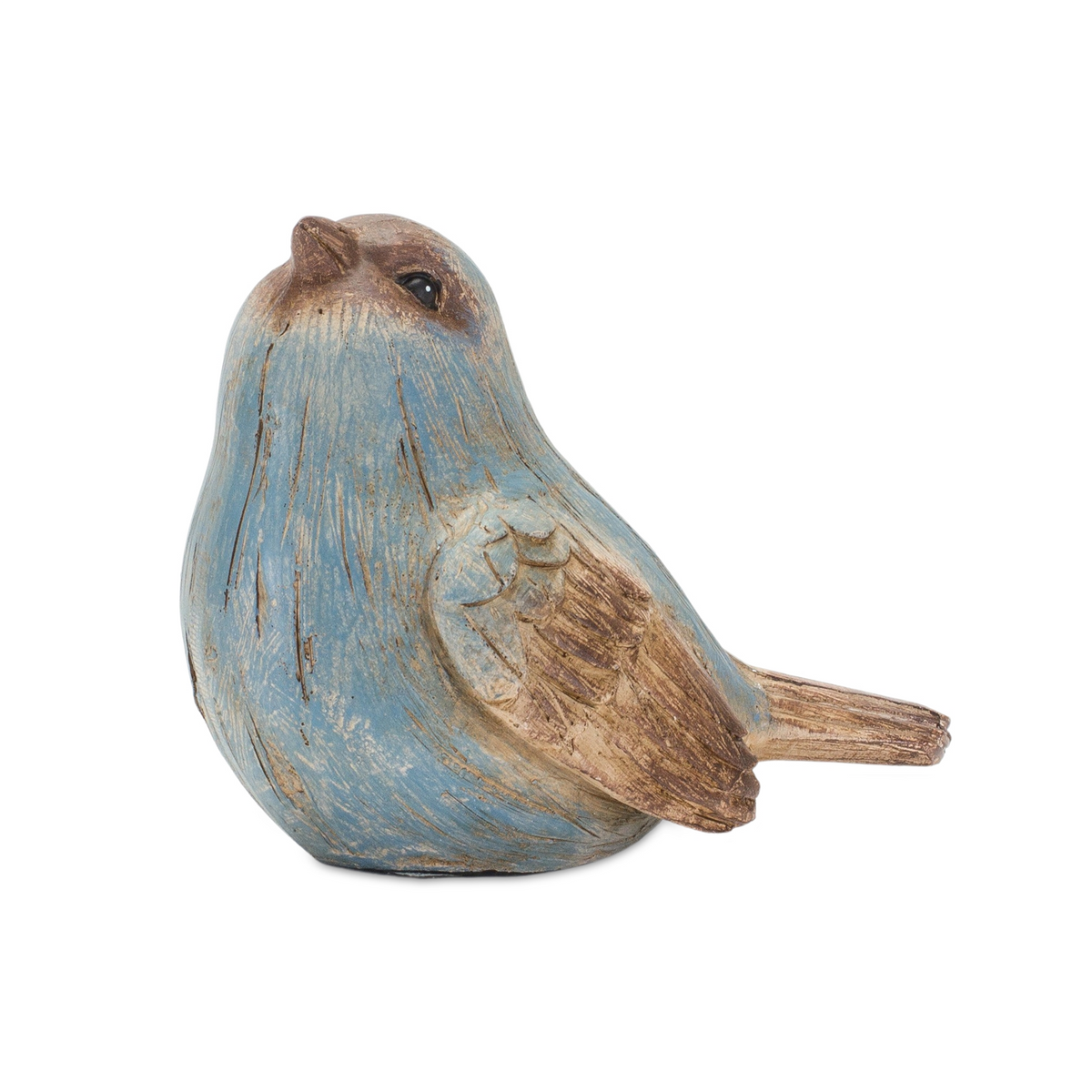 Rustic Blue Bird Figurine with Wood Grain Design (Set of 6) -Ship Only