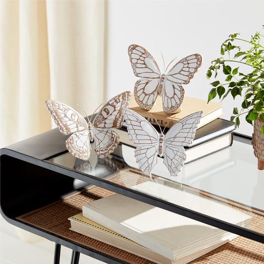 Stone Butterfly Shelf Sitter with White Washed Finish (Set of 3) -Ship Only