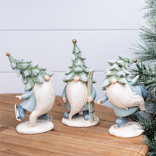 Gnome w/Skis and Skates (Set of 3) 7.25”H Resin -Ship Only