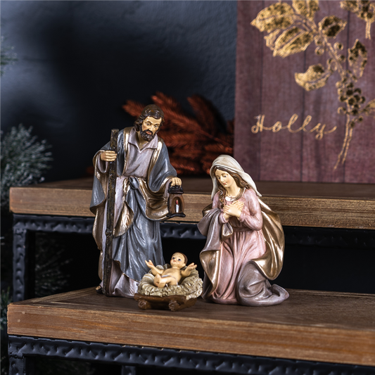 Holy Family (Set of 3) 2.5"H, 6"H, 7.75"H Resin -Ship Only