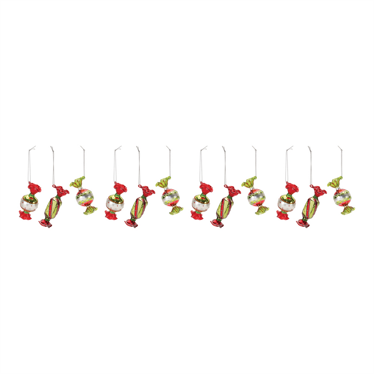 Candy Ornament (Set of 12) 3.25”H Glass -Ship Only