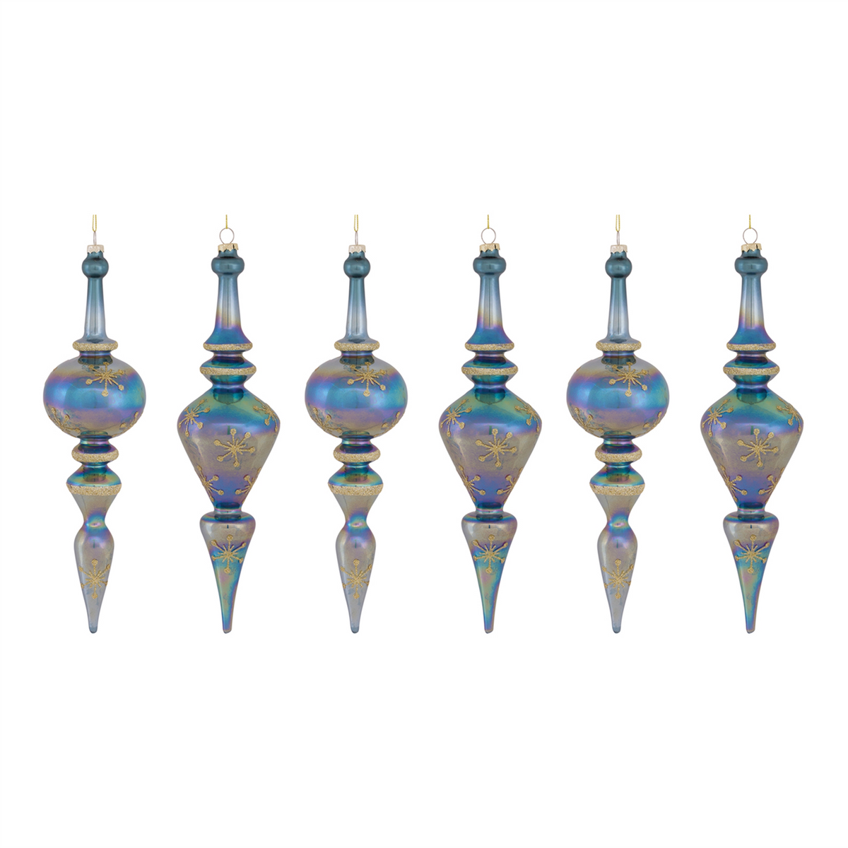 Irredescent Glass Finial Drop Ornament (Set of 6) -Ship Only