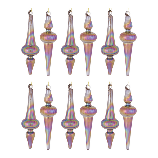 Irredescent Glass Finial Drop Ornament (Set of 12) -Ship Only