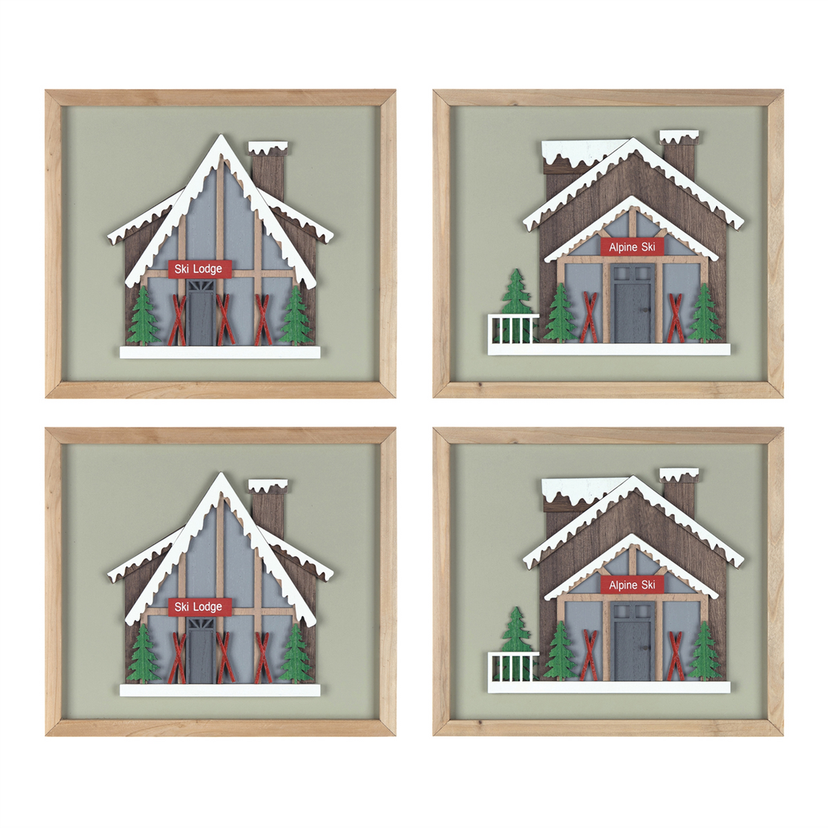 Framed Ski Lodge Wall Art (Set of 4) -Ship Only