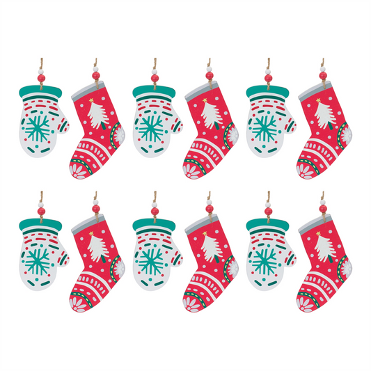 Wood Mitten and Stocking Ornaments (Set of 12) -Ship Only