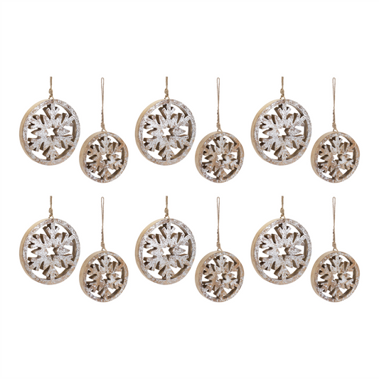 Wood Cut Out Snowflake Ornament (Set of 12) -Ship Only