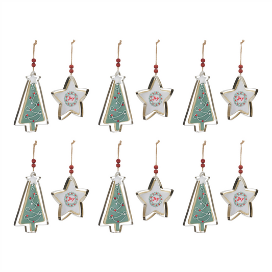 Tree and Star Cookie Cutter Ornament (Set of 12) -Ship Only