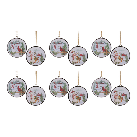 Snowman Disc Ornament (Set of 12) 6.5”H Metal -Ship Only
