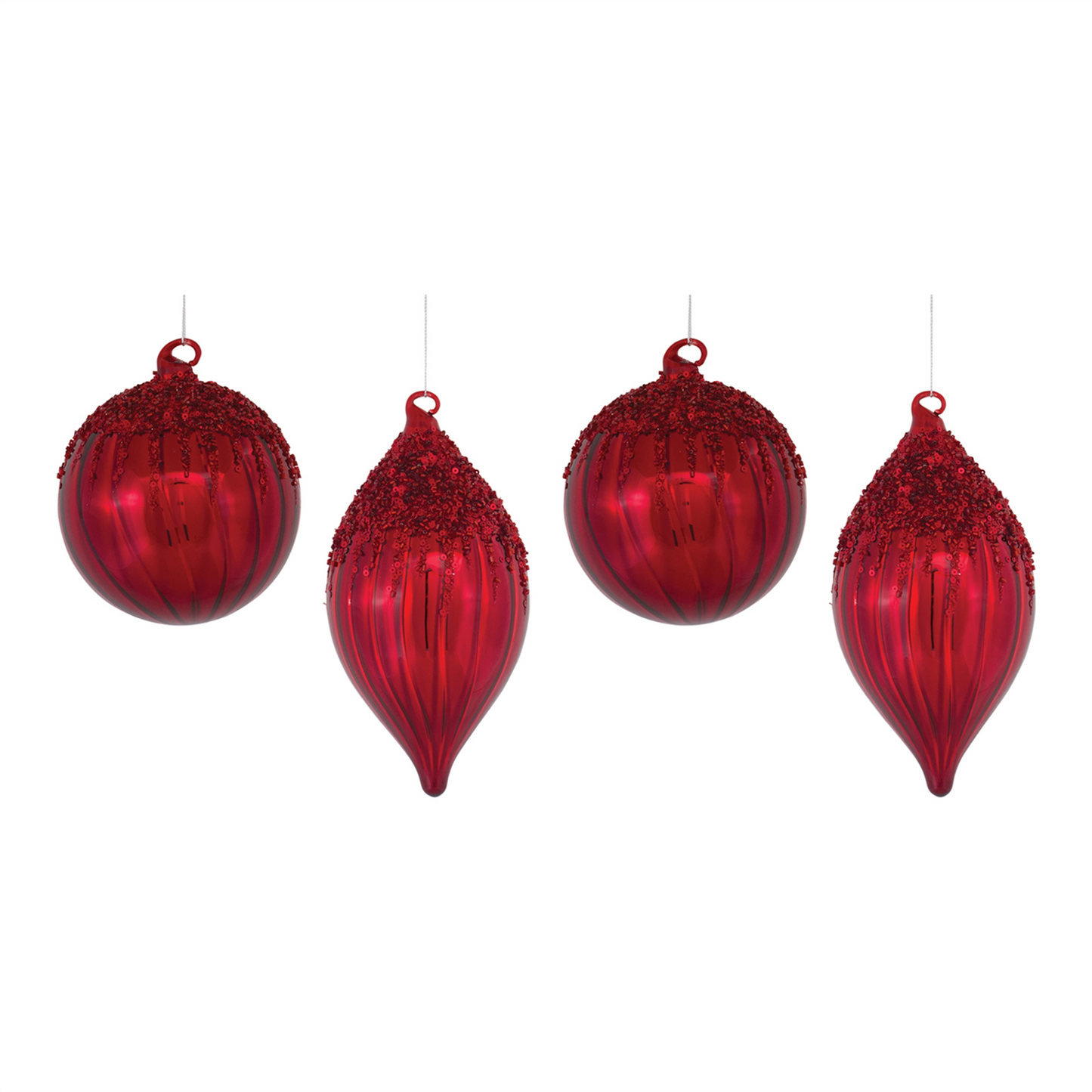 Sequined Glass Ornament (Set of 4) -Ship Only
