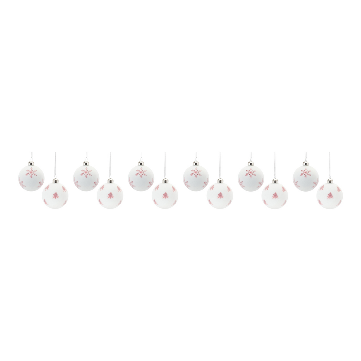 Frosted Snowflake and Tree Ball Ornament (Set of 12) -Ship Only