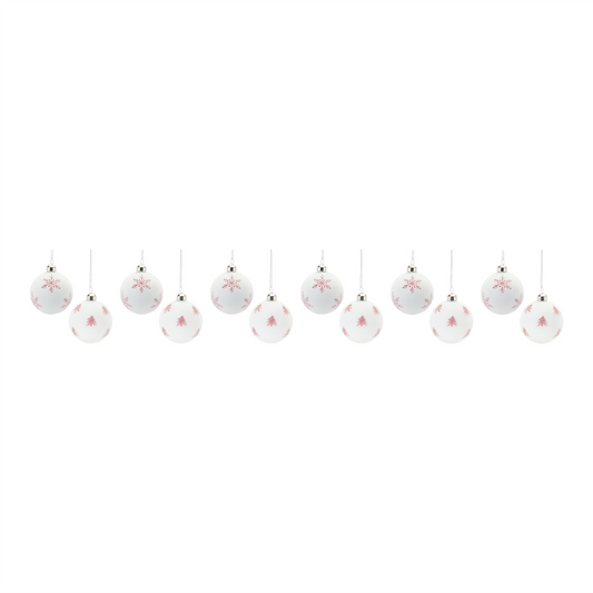 Frosted Snowflake and Tree Ball Ornament (Set of 12) -Ship Only
