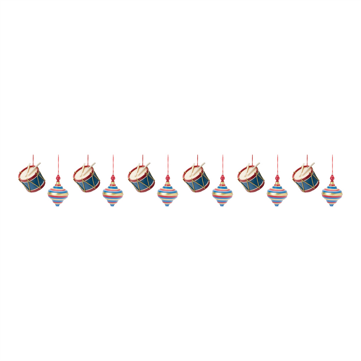 Toy Drum and Top Spinner Ornament (Set of 12) -Ship Only