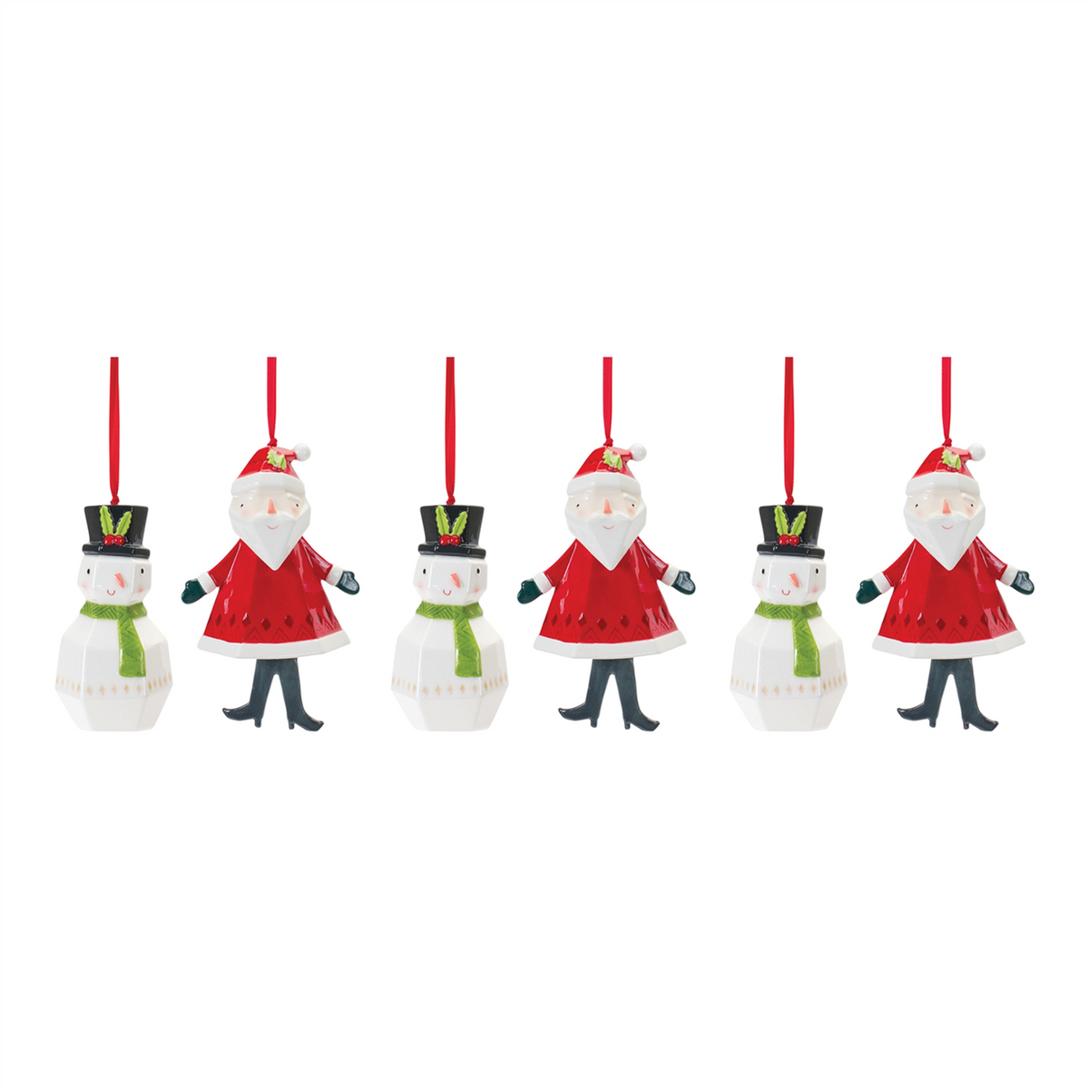 Whimsical Santa and Snowman Ornament (Set of 6) -Ship Only