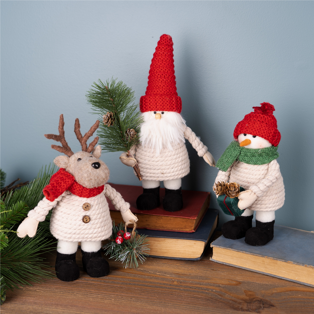 Santa/Snowman/Moose (Set of 6) 8"H, 9"H, 10.5"H Fabric -Ship Only