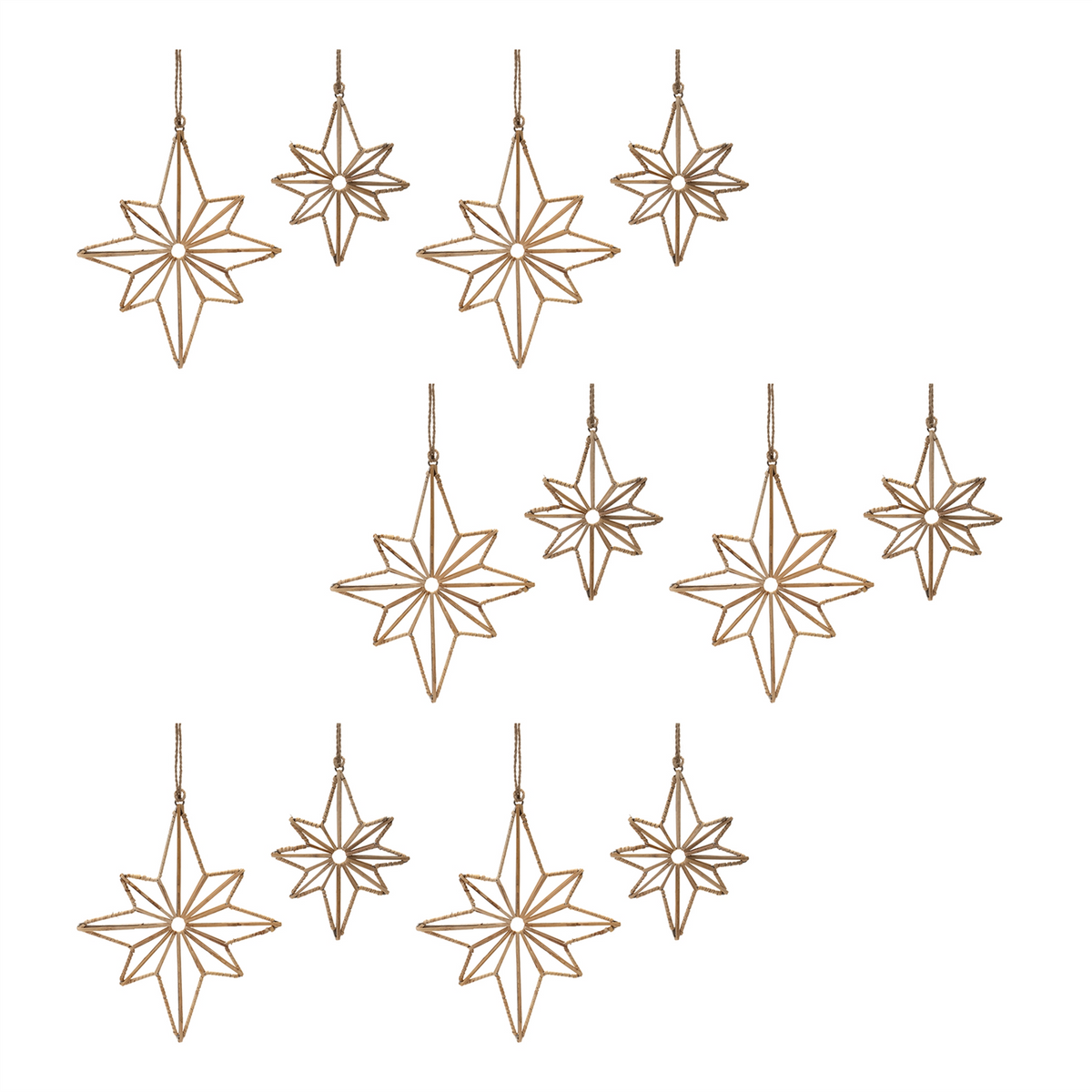 Star Ornament (Set of 12) 6"H, 8"H Iron/Rattan