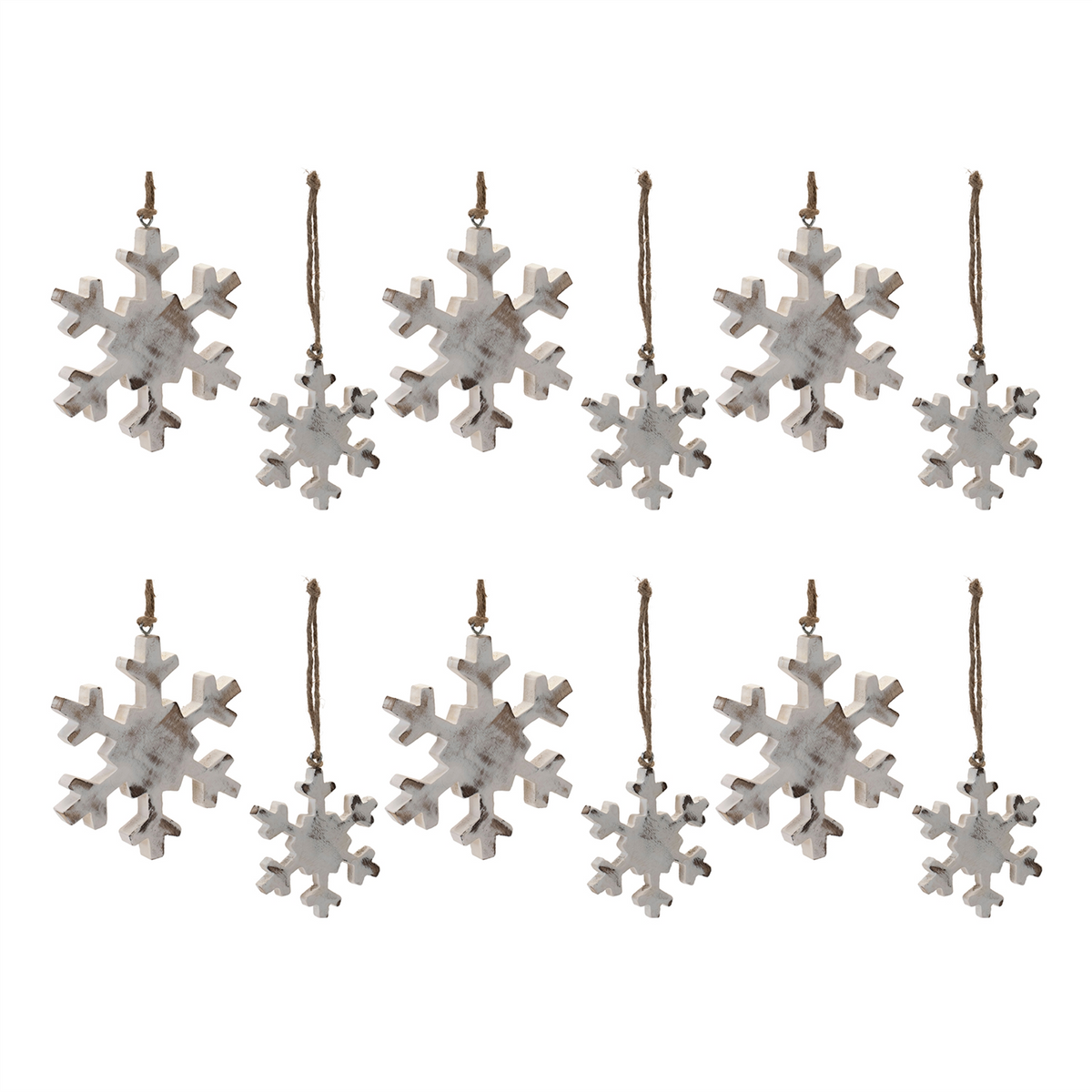White Washed Wood Snowflake Ornament (Set of 12) -Ship Only
