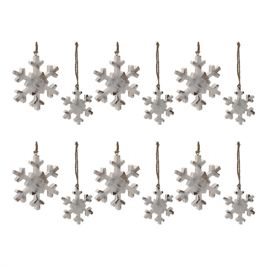 White Washed Wood Snowflake Ornament (Set of 12) -Ship Only