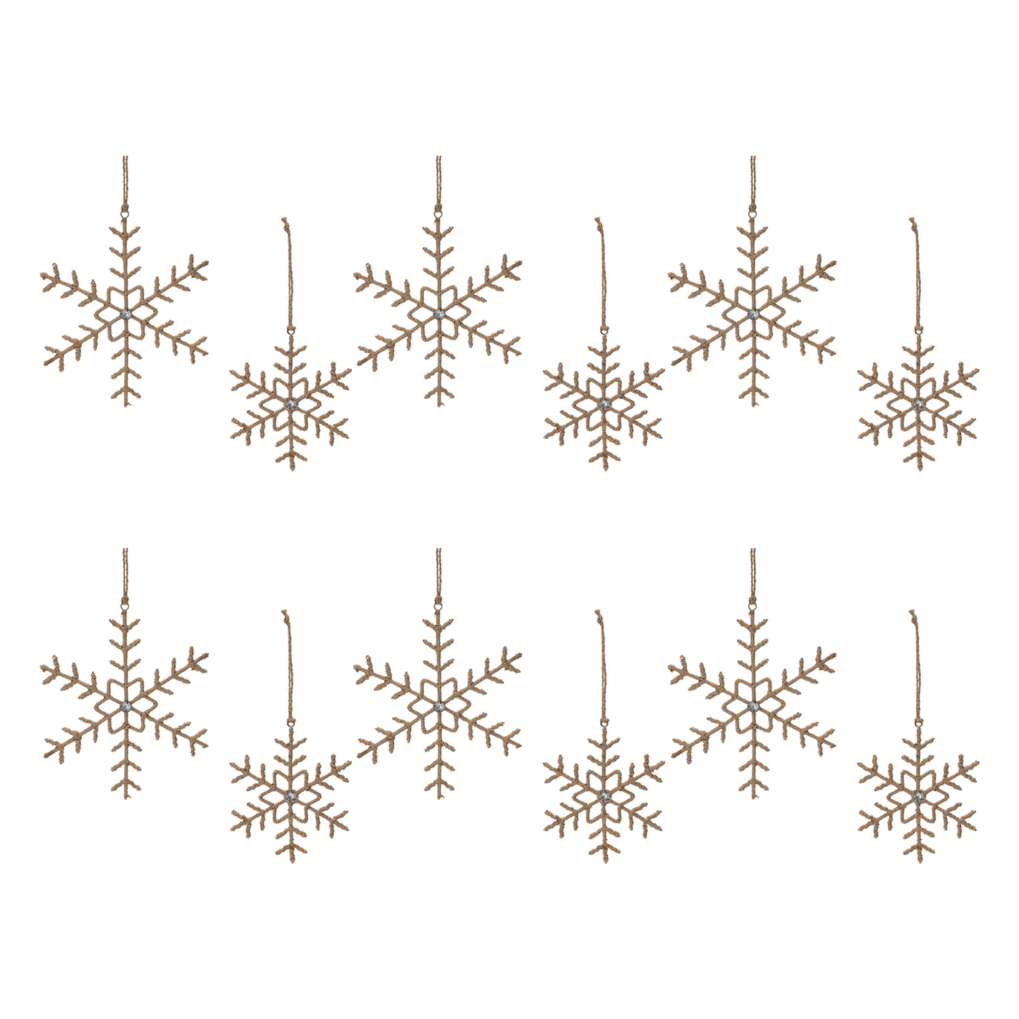 Jute Wrapped Metal Snowflake Oranment (Set of 12) -Ship Only