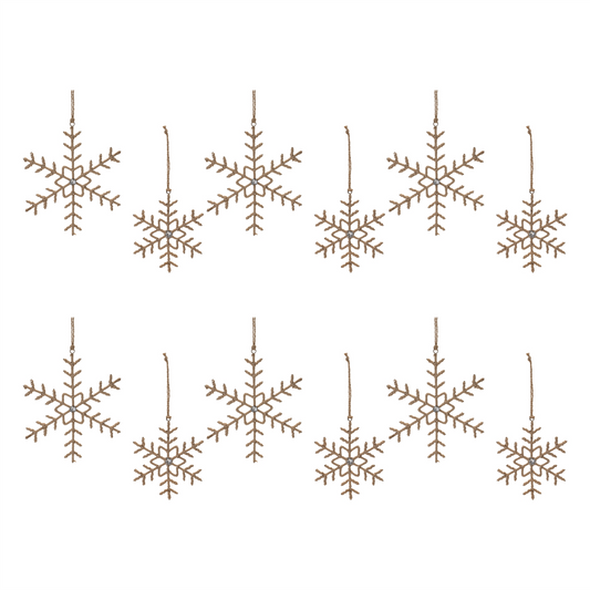Jute Wrapped Metal Snowflake Oranment (Set of 12) -Ship Only