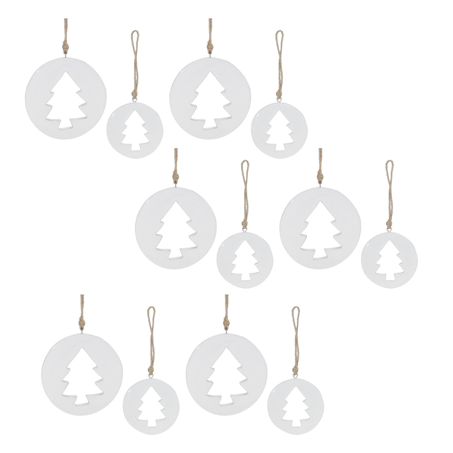 White Wood Pine Tree Cut-Out Ornament (Set of 12) -Ship Only