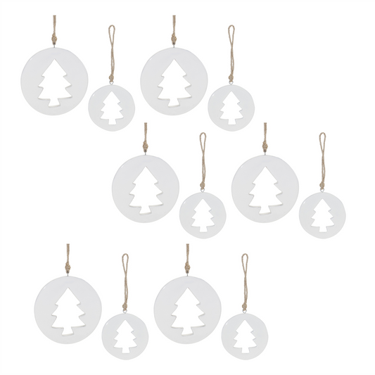 White Wood Pine Tree Cut-Out Ornament (Set of 12) -Ship Only
