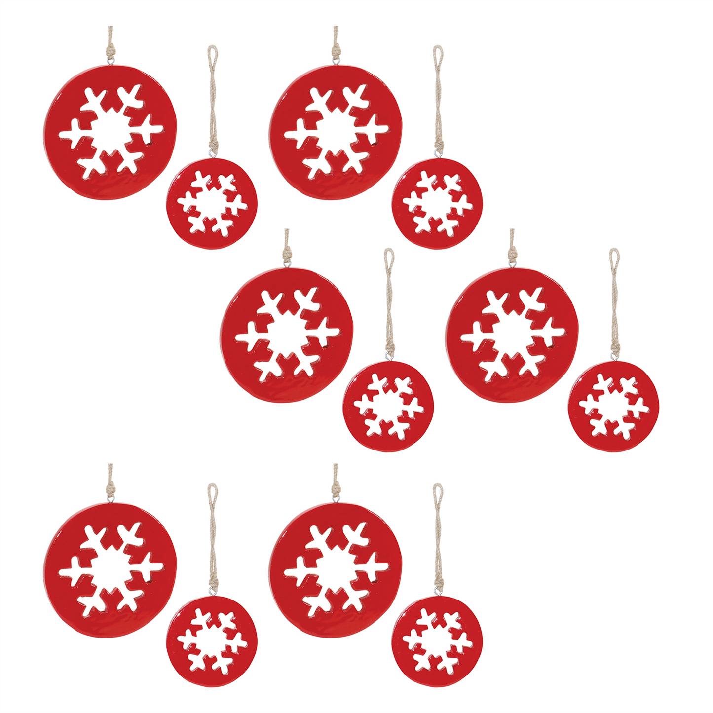 Red Wood Snowflake Cut-Out Ornament (Set of 12) -Ship Only