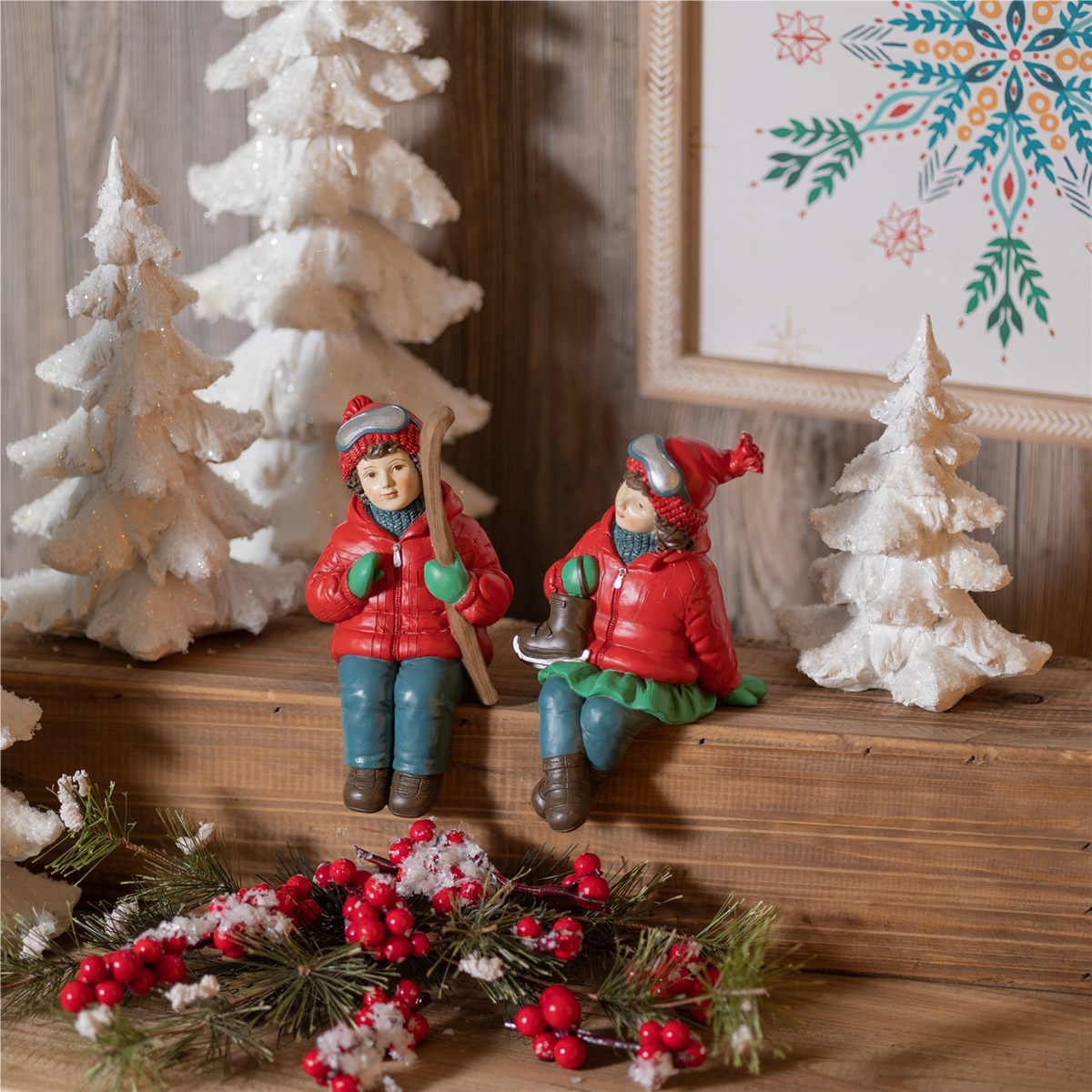 Kids w/Skis & Skates (Set of 4) 5”H Resin -Ship Only