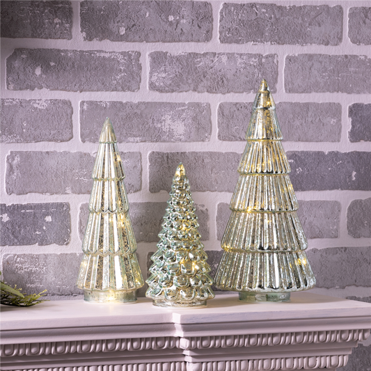 LED Green Mercury Glass Tree (Set of 3)