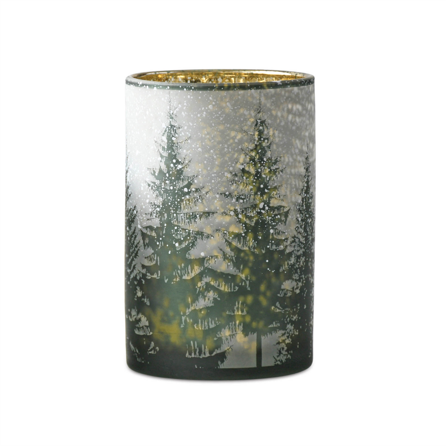 Frosted Pine Mercury Glass Candle Holder (Set of 2) -Ship Only