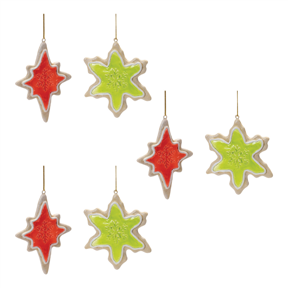 Frosted Cookie Star and Snowflake Ornament (Set of 6) -Ship Only