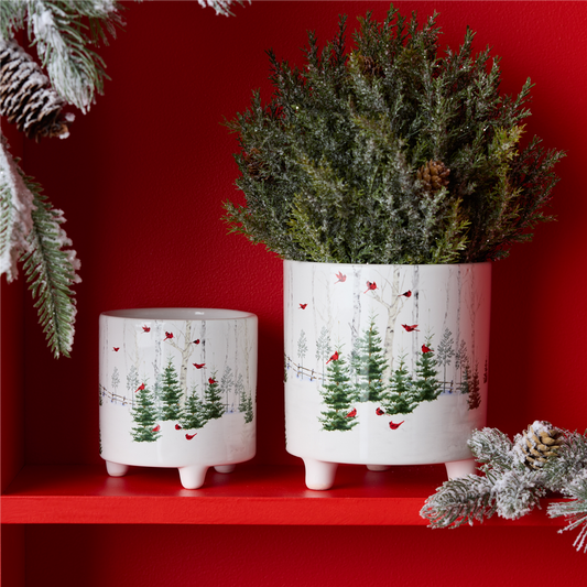 Winter Cardinal Forest Planter (Set of 2) -Ship Only