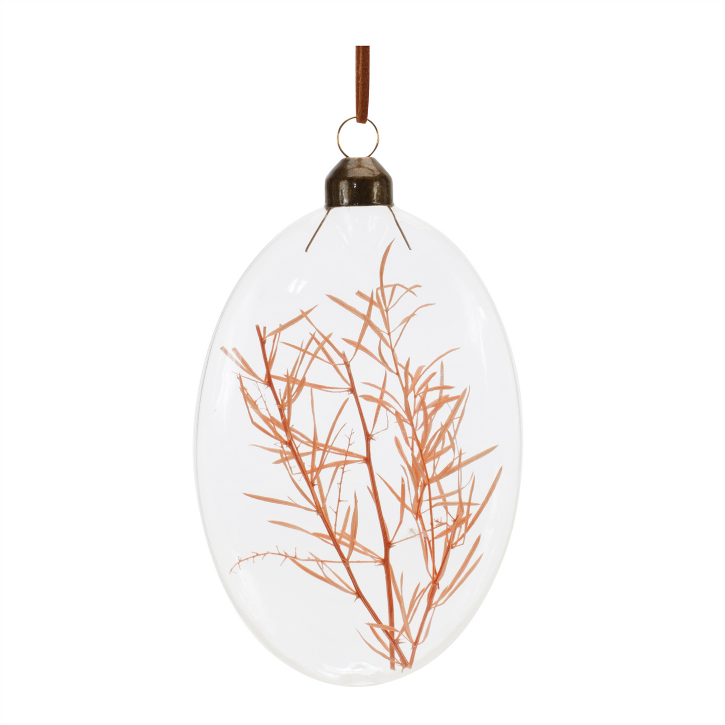 Burgandy Dried Floral Glass Ornament (Set of 12) -Ship Only