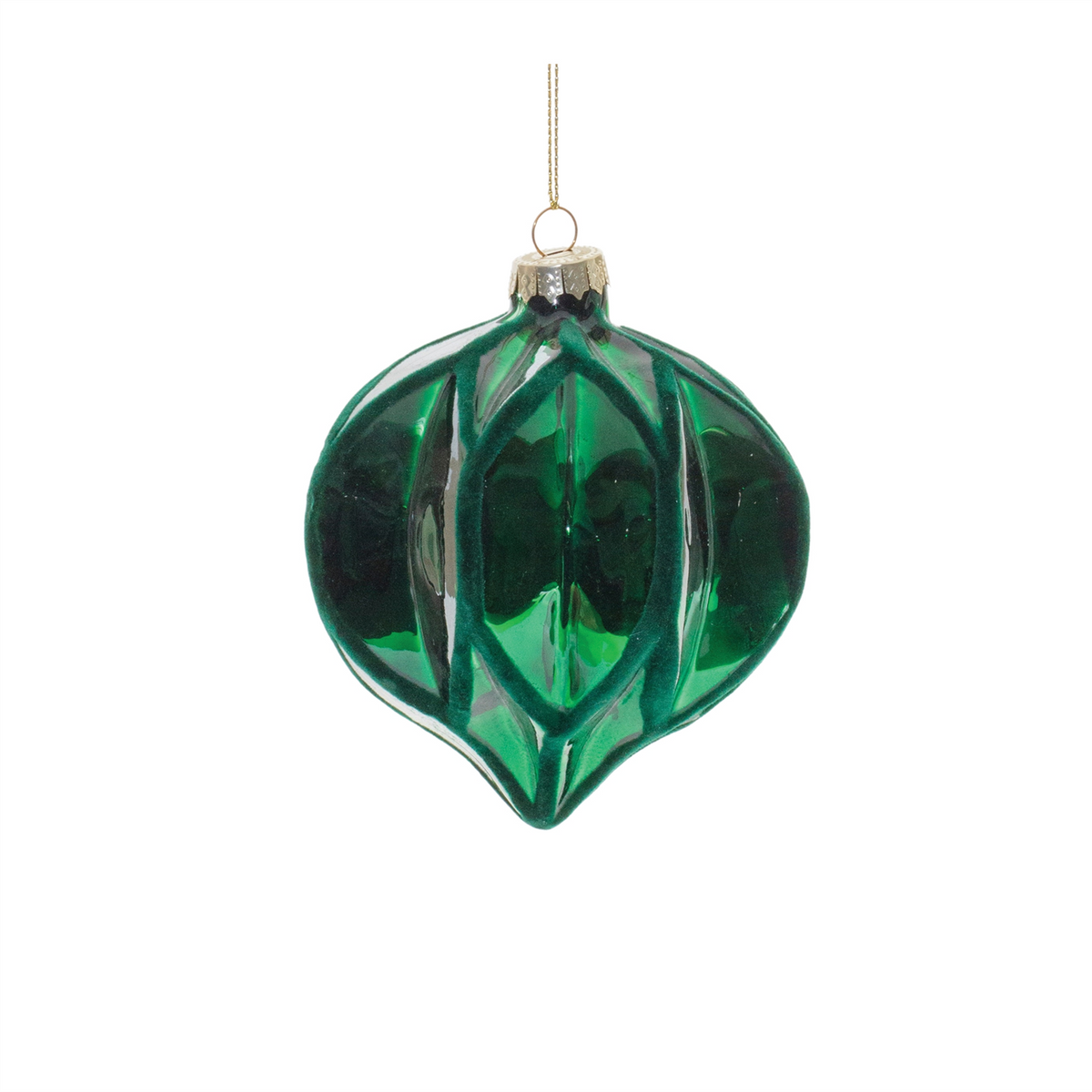 Green Textured Harlequin Glass Ornament (Set of 6) -Ship Only